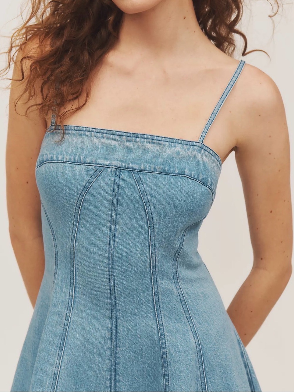 Anthropologie Marin Square-Neck Denim Midi Dress by Pilcro - Picture 3 of 6